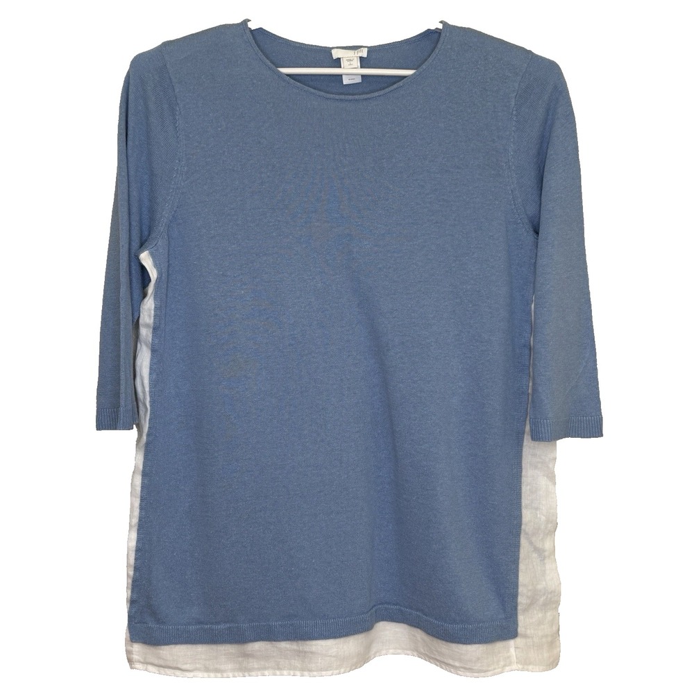 J.Jill Pullover Sweater Size Large Tall Blue 3/4 Sleeve‎ Round Neck Layered Look
